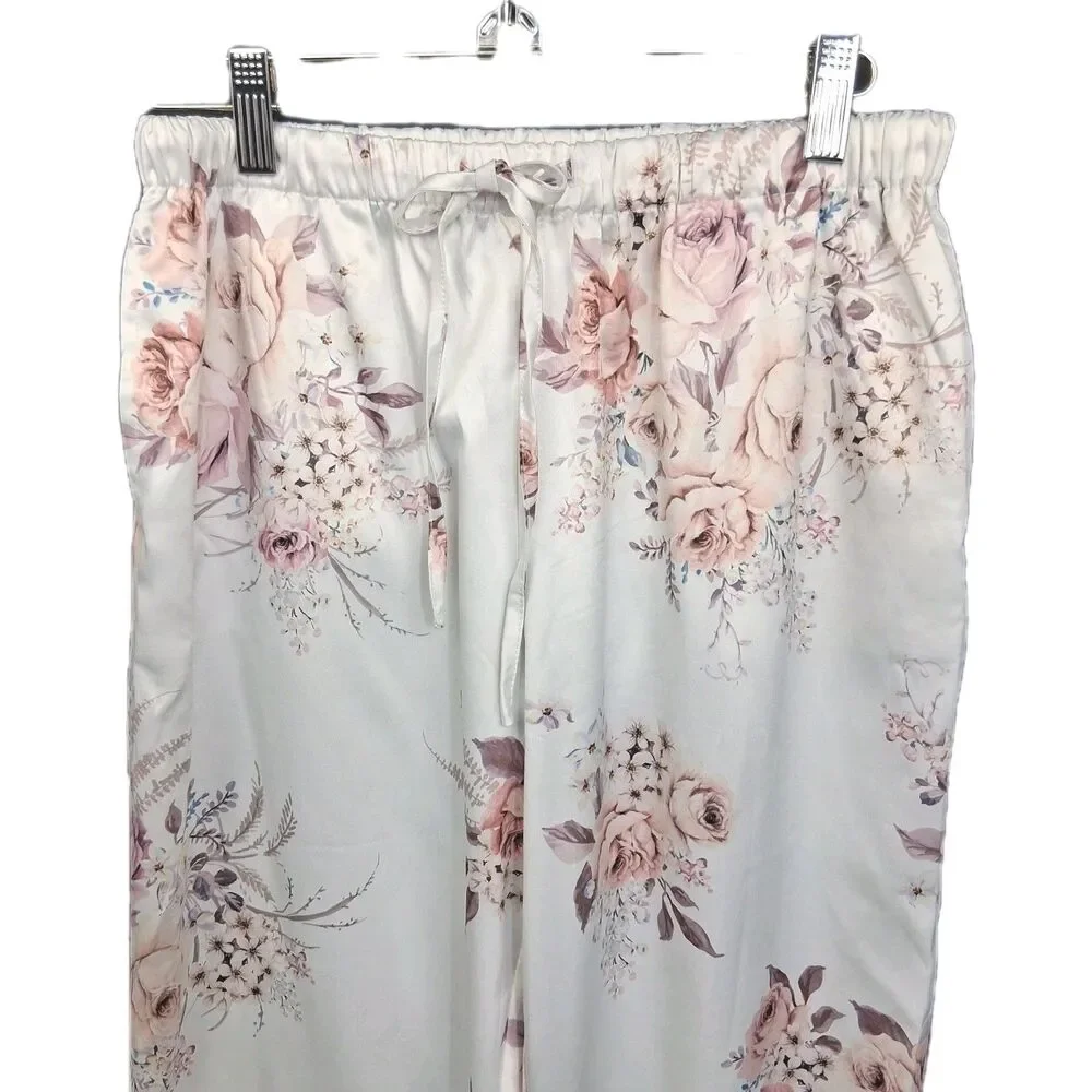 Le Rose Pajama Satin Pants Rose Motif Size XS Cottagecore Feminine